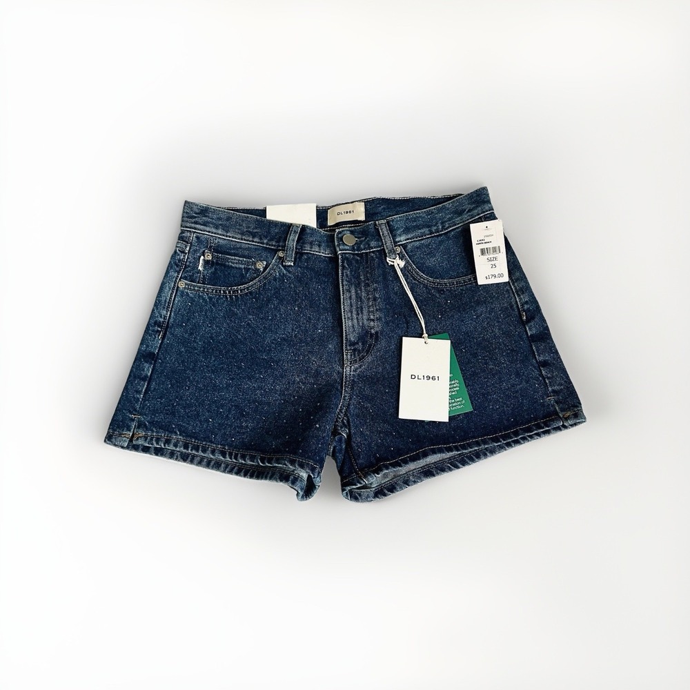 NWT $179 DL1961 Zoie Sparkle Denim Shorts Sz25 North Beach Crystal Glam Luxury